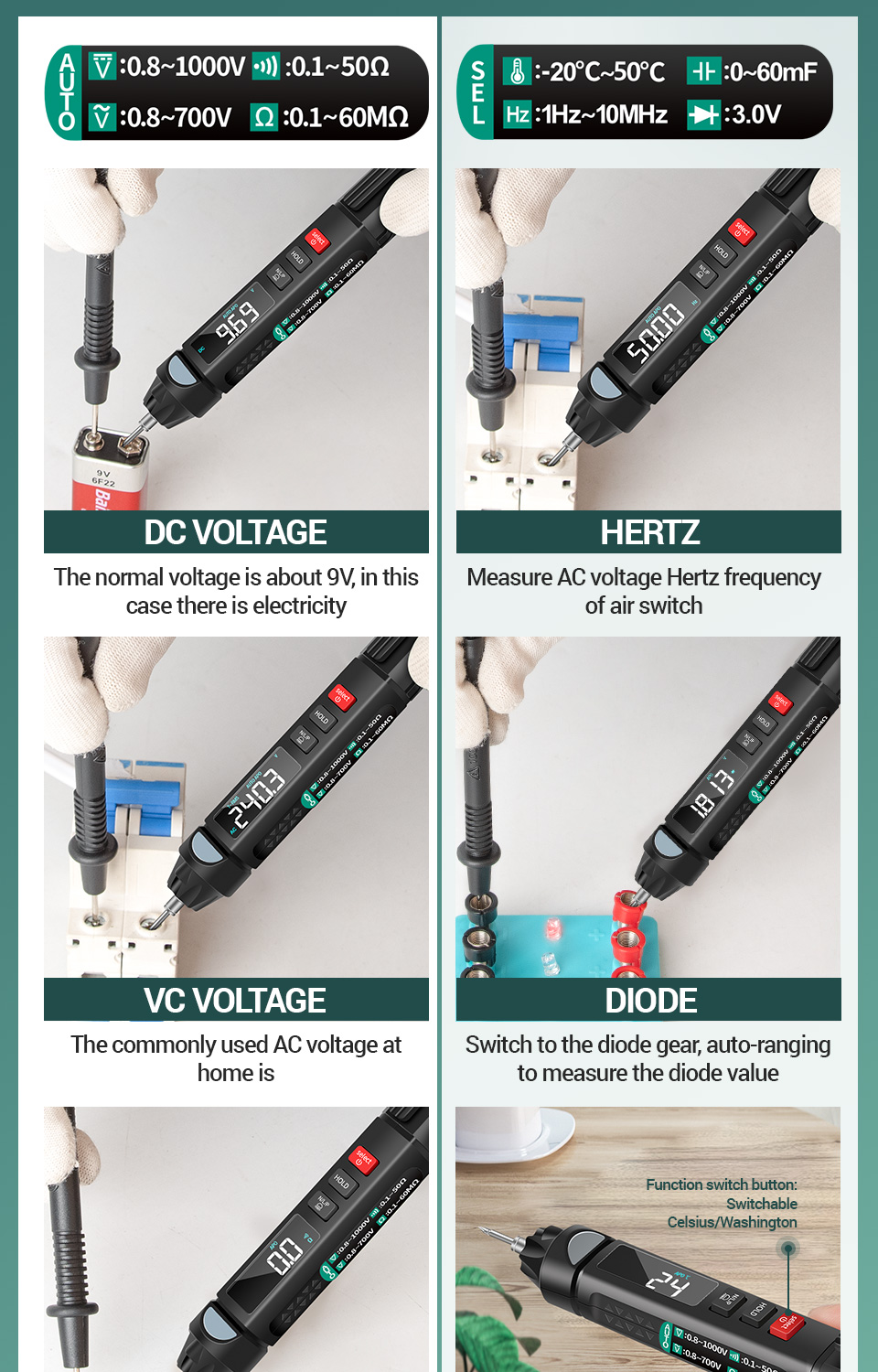 Relife Dt Smart Pen Type Multi Function Mini Multimeter