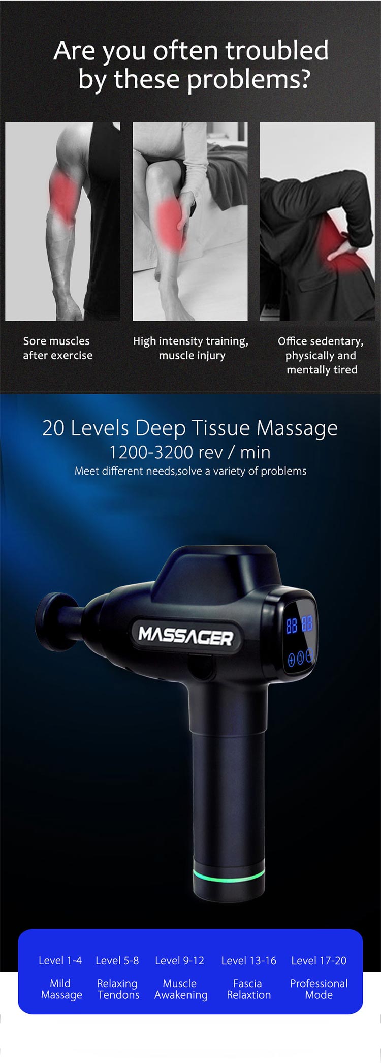 Fashion Design Handheld multifunctional Electric Vibration Muscle Multi-functional Massage Fascia Gun
