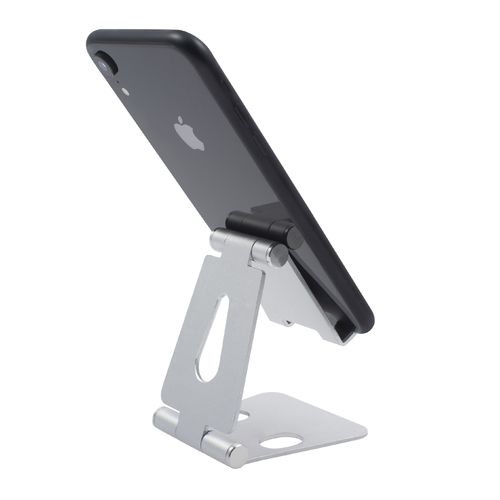Adjustable Phone and Tablet Holder Aluminum Alloy Double Folding Stand, Silver