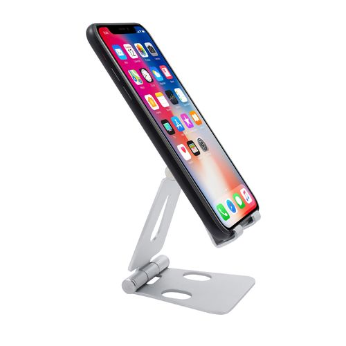 Adjustable Phone and Tablet Holder Aluminum Alloy Double Folding Stand, Silver