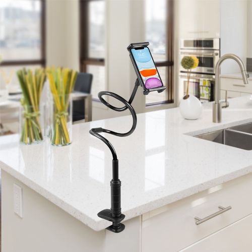 Flexible Gooseneck Arm Clip Phone and Tablet Holder, 51 inches, Black