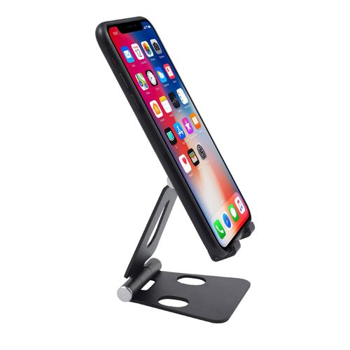 Adjustable Phone and Tablet Holder Aluminum Alloy Double Folding Stand, Black