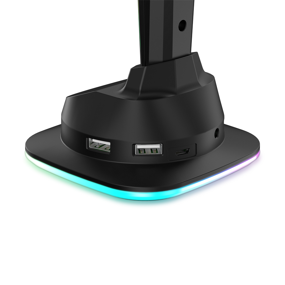USB C Controllable RGB Gaming headset stand LED Lights Headphone Holder Stand USB 2.0 3.0 HUB Docking Station FCC Certificated