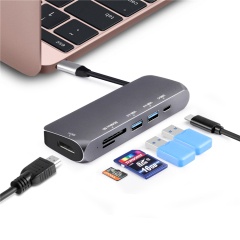 Usb Type C Hub Adapter 6 In 1 Type C Docking Station With PD/SD/TF/USB3.0*2