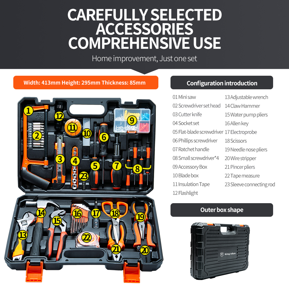 Kingsdun 102 in 1 Household repair tool kit for home Repair Craftsman Toolkit Home DIY Tools S