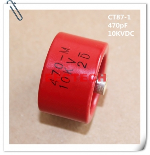 CT87-1, 470PF, 10KVDC, barrel style ceramic capacitor