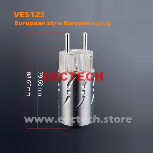 VE512S,VF512S Pure copper silver plated, HIFI fever European standard power plug, tail plug, aluminum shield