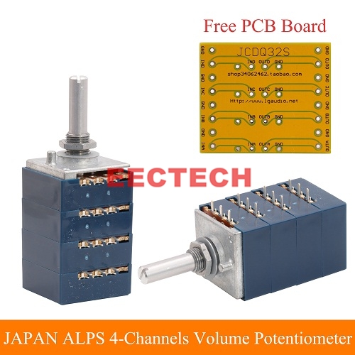 New Orignal JAPAN ALPS 4 Channels Volume Potentiometer Attenuator LOG 10KA 50KA 100KA RK27 Type Hifi Audio DIY Free PCB Board
