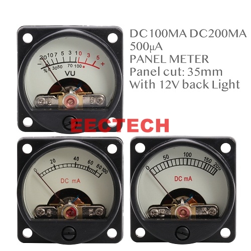 35mm DC100mA DC200mA 500UA VU Panel Meter Ampere Meter With 12V Warm Back Light For Vintage 300B KT88 EL34 211 845 Tube AMP DIY