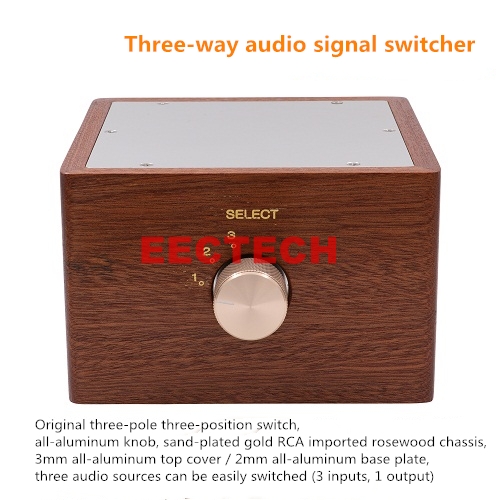 3 Ways Hifi Audio Signal Sources Selector Changer Switcher Solid Wood Chassis 24K Gold Plated RCA Jacks WBT Solder Teflon Wire