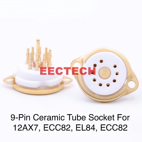 EECTECH GZC9-T-G High End Gold Plated 9pin Ceramic Tube Socket for 12AX7 6DJ8 E88CC ECC82 ECC83 EL84 6922 12BH7 12AU7 12AT7 HIFI DIY