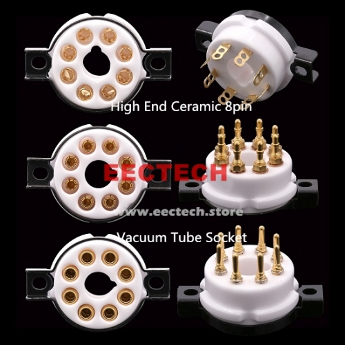 EECTECH High End Ceramic 8pin Octal Vacuum Tube Socket Base Gold Brass Pins For EL34 KT88 6550 6V6 274B 6L6 Hifi Tube AMP DIY