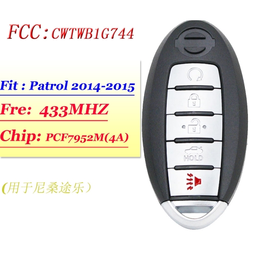 (SK355012)/CWTWB1G744/ Replacement Smart Remote Car Key Fob 433.92Mhz PCF7952 Chip For Nissan Patrol 2014-2015