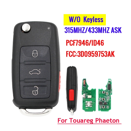 3+1 button unkeyless flip key for tourage key 315MHZ/433MHZ （3D0959753AK）