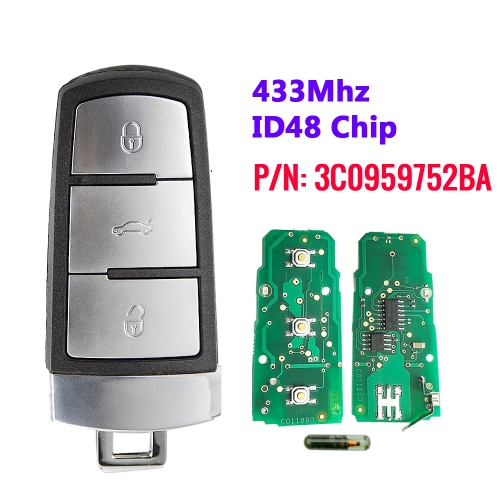 3button Not Smart Remote Key  For Volkswagen Magotan Passat CC Fob 433MHz ID48 Chip  （3C0 959 752 BA）