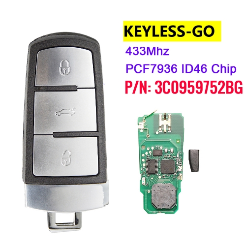Smart Remote Key  For Volkswagen Magotan Passat CC Fob 433MHz ID46Chip （3C0 959 752 BG）
