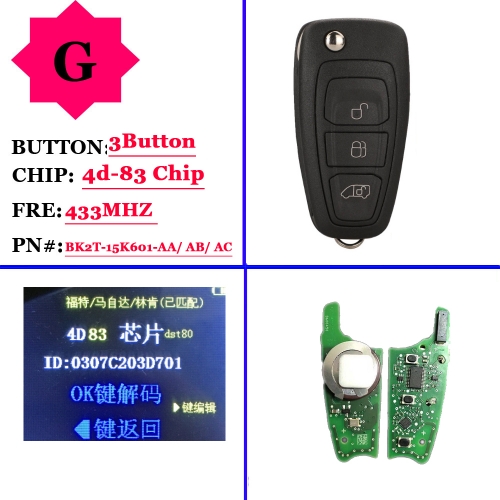 Original Remote Key For Ford Transit 2013-2015 Frequency 433 Mhz 4D83 Chip Part No BK2T-15K601-AA/ AB/ AC
