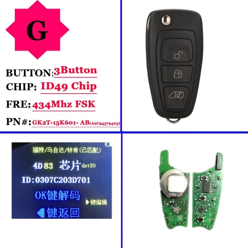 Original Keys For Ford Transit /Transit Custom 2015 2016+ Remote Flip Key Fob GK2T-15K601-AB 434Mhz ID49 Chip
