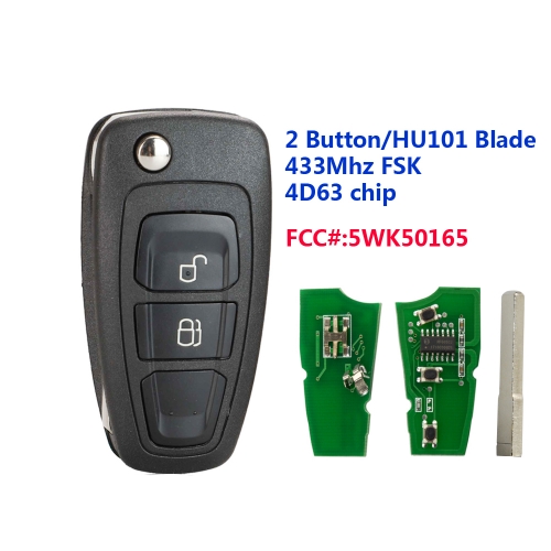5WK50165 Flip Key 2 Button 433Mhz FSK 4D63 Chip For Ford Ranger 2011 2012 2013 2014 2015