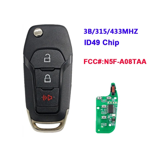 Flip Remote Key Fob 2+1 Buttons 315Mhz 433Mhz N5F-A08TAA ID49 For Ford S-MAX GALAXY MONDEO Mk2 Mk7 Explorer Ranger