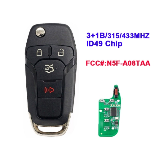 Flip Remote Key Fob 3+1Buttons 315Mhz 433Mhz N5F-A08TAA ID49 For Ford S-MAX GALAXY MONDEO Mk2 Mk7 Explorer Ranger