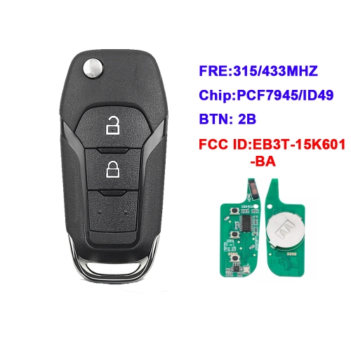 315Mhz 433Mhz ID49 Flip Remote Control Car Key For Ford F-150 F-250 350 450 550 Ranger Mondeo Galaxy 2BTN Key Fob