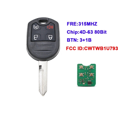Replacement Remote Key  4 Button For Ford Expedition F250-350 Mustang 2011-2013