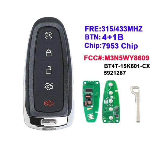 4+1 button Remote Smart Car Key Control For Ford Edge Escape Explore Flex Taurus 2011-2015 Keyless Go 315Mhz 433Mhz ID49 PCF7953 Chip