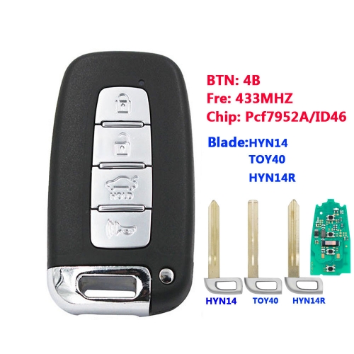 Smart Remote Key Fob 4Button 433Mhz ID46 For Hyundai IX35 IX45 Elantra 2008-2014