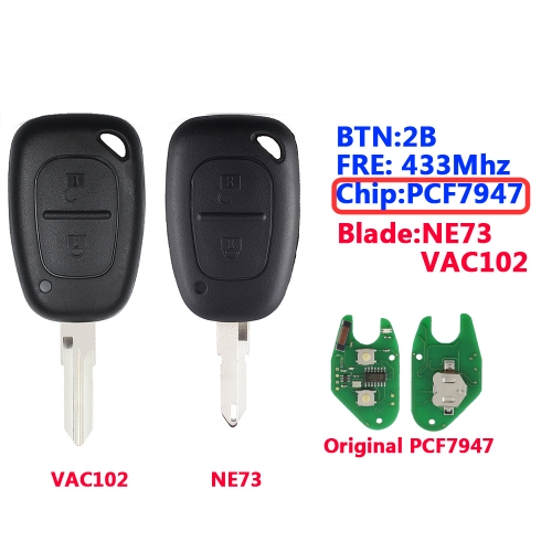 2 Button Remote Key With PCF7947 Chip NE73/ VAC102 Blade