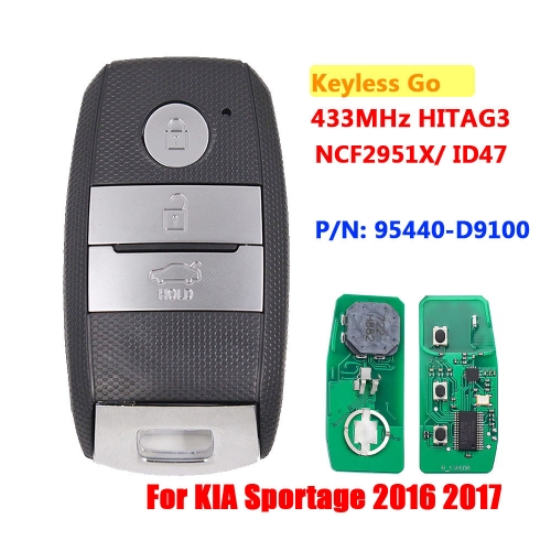 Keyless Go Smart Remote Car Key Fob 433Mhz ID47 For KIA Sportage 2016 2017 P/N: 95440-D9100 FCCID: FOB-4F08