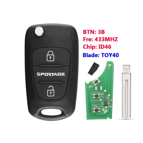 2 Buttons Flip remote key With ID46 Chip 434MHZ For Kia Sportage