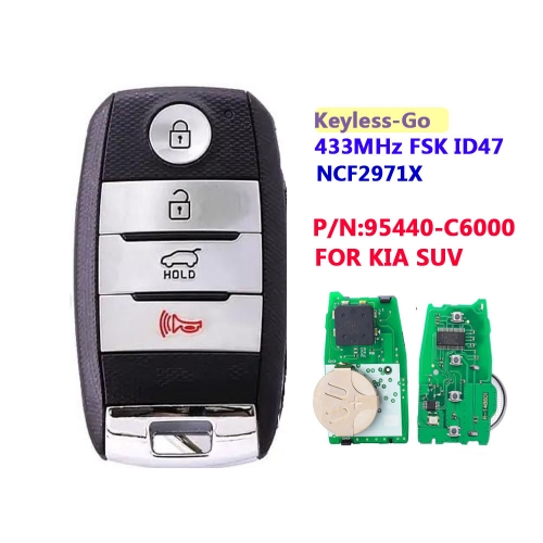 Keyless-Go 4 Button Remote Key (SUV) FSK 433Mhz NCF2971X / HITAG 3 / 47 Chip HY16 For Kia Sorento 2016 2017 P/N: 95440-C6000