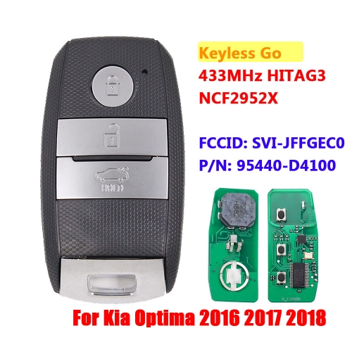 Smart Remote Key 3 Button 433Mhz HITAG3 For Kia Optima 2016 2017 2018 FCCID: SVI-JFFGEC0 P/N: 95440-D4100