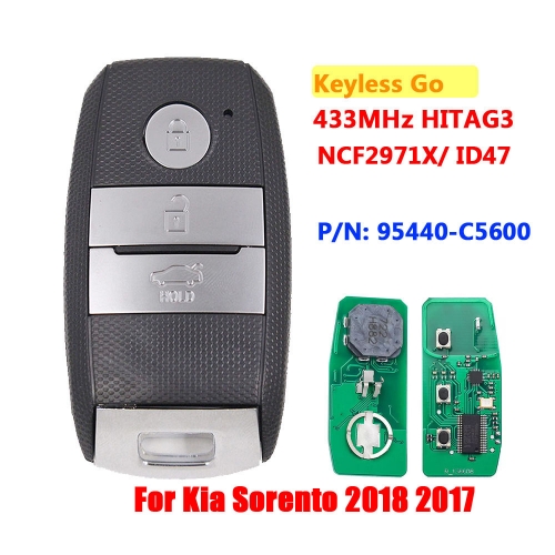 Keyless-Go 3 Button Remote Smart Car Key FSK 433Mhz NCF2971X / HITAG 3 / 47 Chip HY15 For Kia Sorento 2018 P/N: 95440-C5600