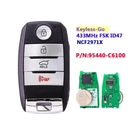 Keyless-Go FSK 433Mhz NCF2971X / HITAG 3 / ID47 Smart Remote Key 4 Button For Kia P/N: 95440-C6100