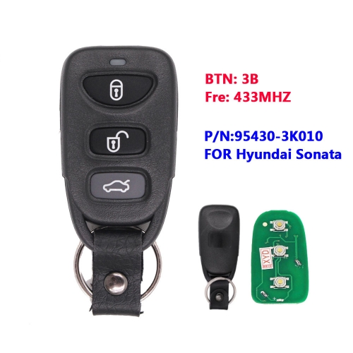Keyless Entry Remote Control Car Key Fob 3 Buttons 433Mhz For Hyundai Sonata NF 2008-2009 P/N: 95430-3K010