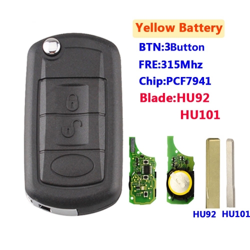 For Old Landrover Discovery 3 Button Flip Key 315Mhz With PCF7941 Chip (Yellow Battery)