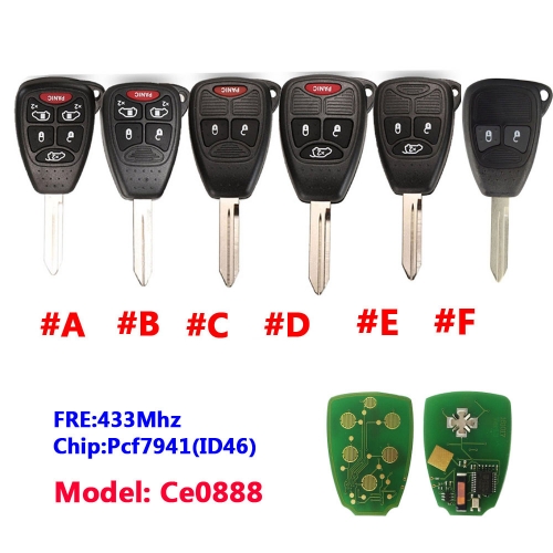 For C-hrysler Remote Car Key 433Mhz (Model: CE0888)