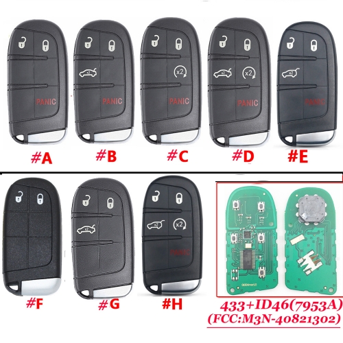 2/3/4/5BTN 433Mhz ID46 Chip Remote Car Key Fob For DODGE/ C-hrysler/ JEEP Grand Cherokee M3N-40821302