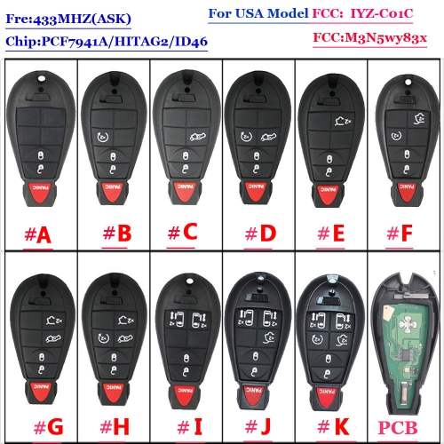 3/4/5/6/7B Remote Key Fobik Card For C-hrysler Dodge Charger Journey Challenger Durango With ID46/7941A Chip