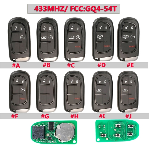 KeylessGo 433Mhz Hitag-AES 4A Chip 2/3/4/5 BTN Remote Smart Key For Jeep Cherokee Durango C-hrysler GQ4-54T