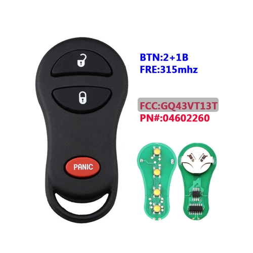 3 Buttons Keyless Entry Remote Car Key Fob 315Mhz For C-hrysler PT Cruiser 2001 2002 2003 2004 2005 FCC ID: GQ43VT13T
