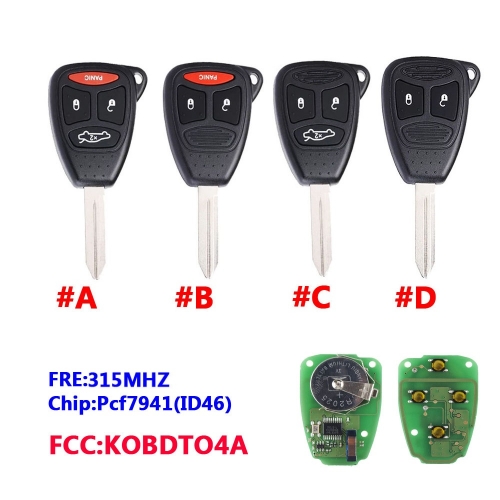 For C-hrysler Remote Car Key 315Mhz KOBDTO4A