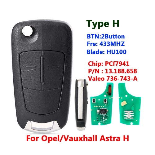 2 Button Flip Remote Key 433Mhz For Opel Astra H With 7941