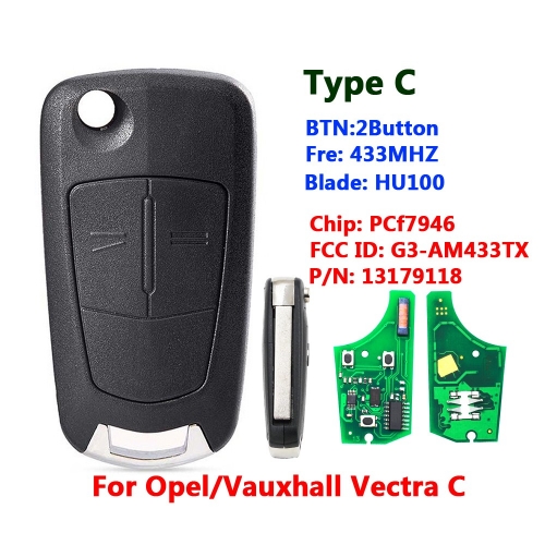 2 Button Flip Remote Key 433Mhz For Opel Vectra C With 7946