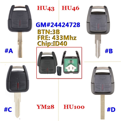 3 Button Remote Fob Keyless With Blade For Opel (GM#24424728)