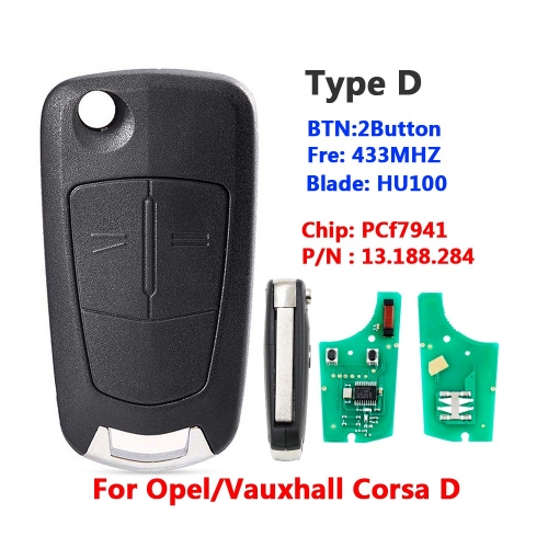 2 Button Flip Remote Key 433Mhz For Opel Corsa D With 7941 Chip