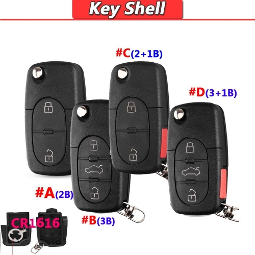 2/3/2+1/3+1B Flip Key Shell For Audi CR1616 Small Holder