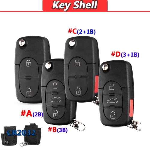 2/3/2+1/3+1B Flip Key Shell For Audi CR2032 Big Holder